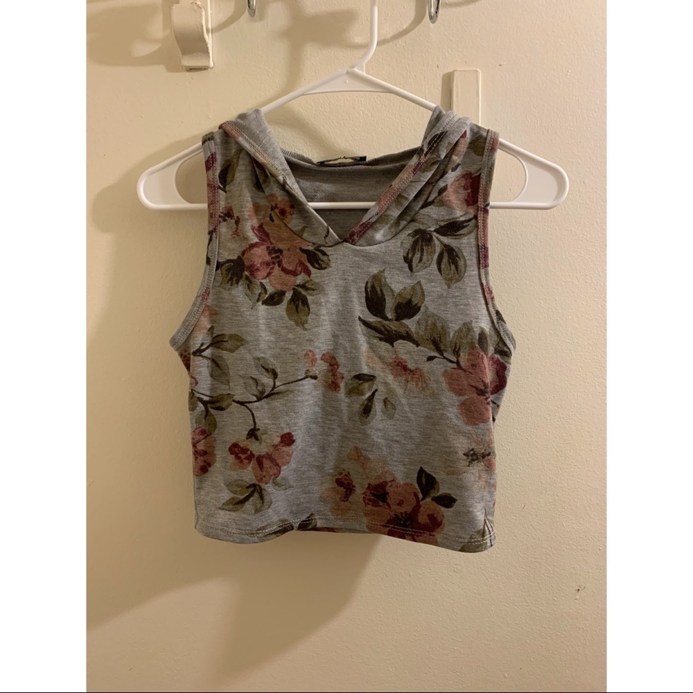 small grey floral hooded Fashion Nova crop tank